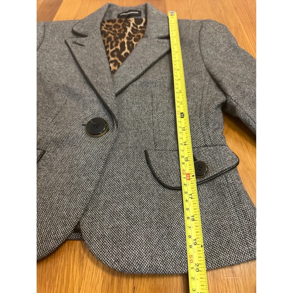 Express Design Studio Grey Herringbone Wool Skirt Suit Leopard Lining Size 2